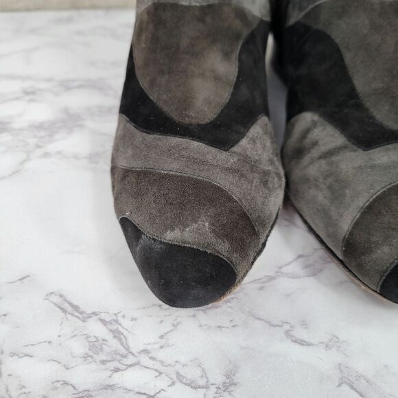 Mario Valentino Vintage 80s 90s Black Gray Tall Pull On Suede Knee High Boots - Picture 6 of 13